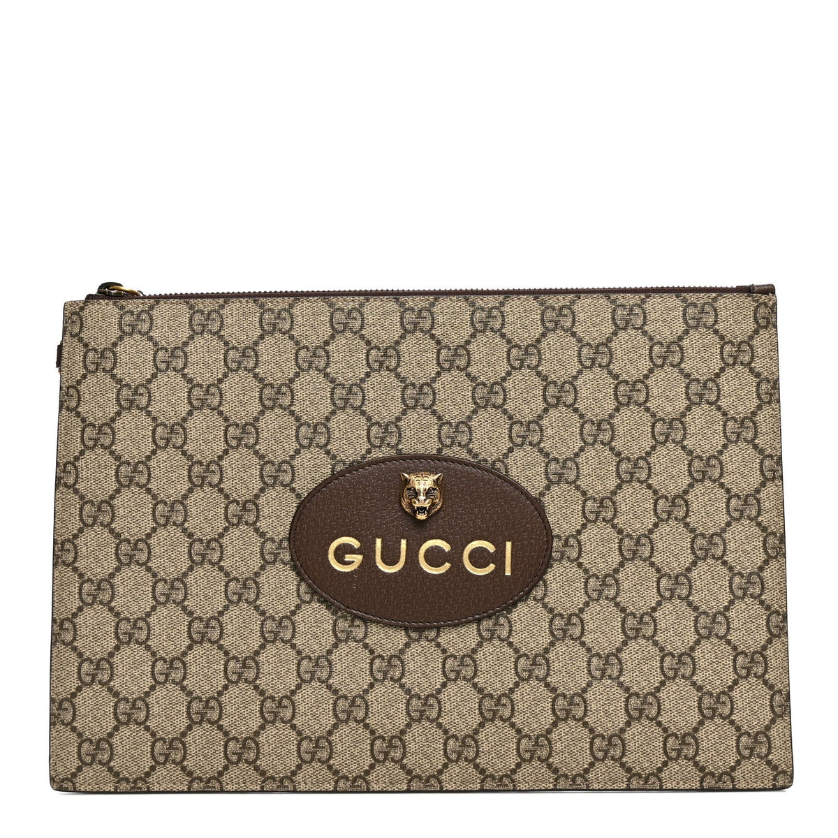 GG Supreme Monogram Neo Vintage Zip Wristlet Pouch Beige New Acero Crop