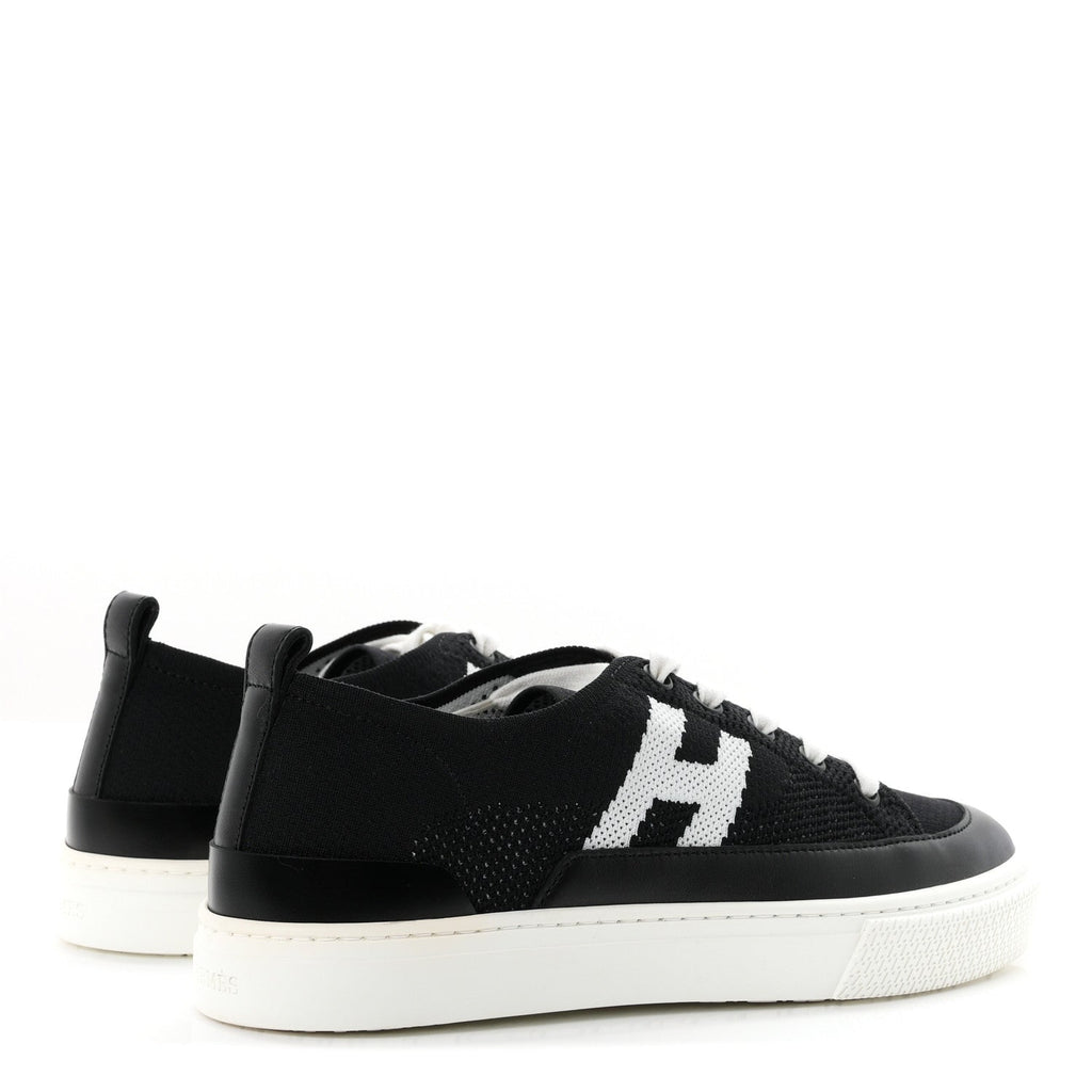 Knit Fabric Calfskin Deep Sneakers 36.5 Black White