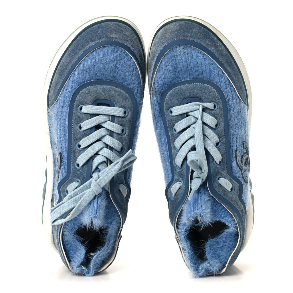 Suede Calfskin Stretch Fabric CC Sneakers 40.5 Light Blue