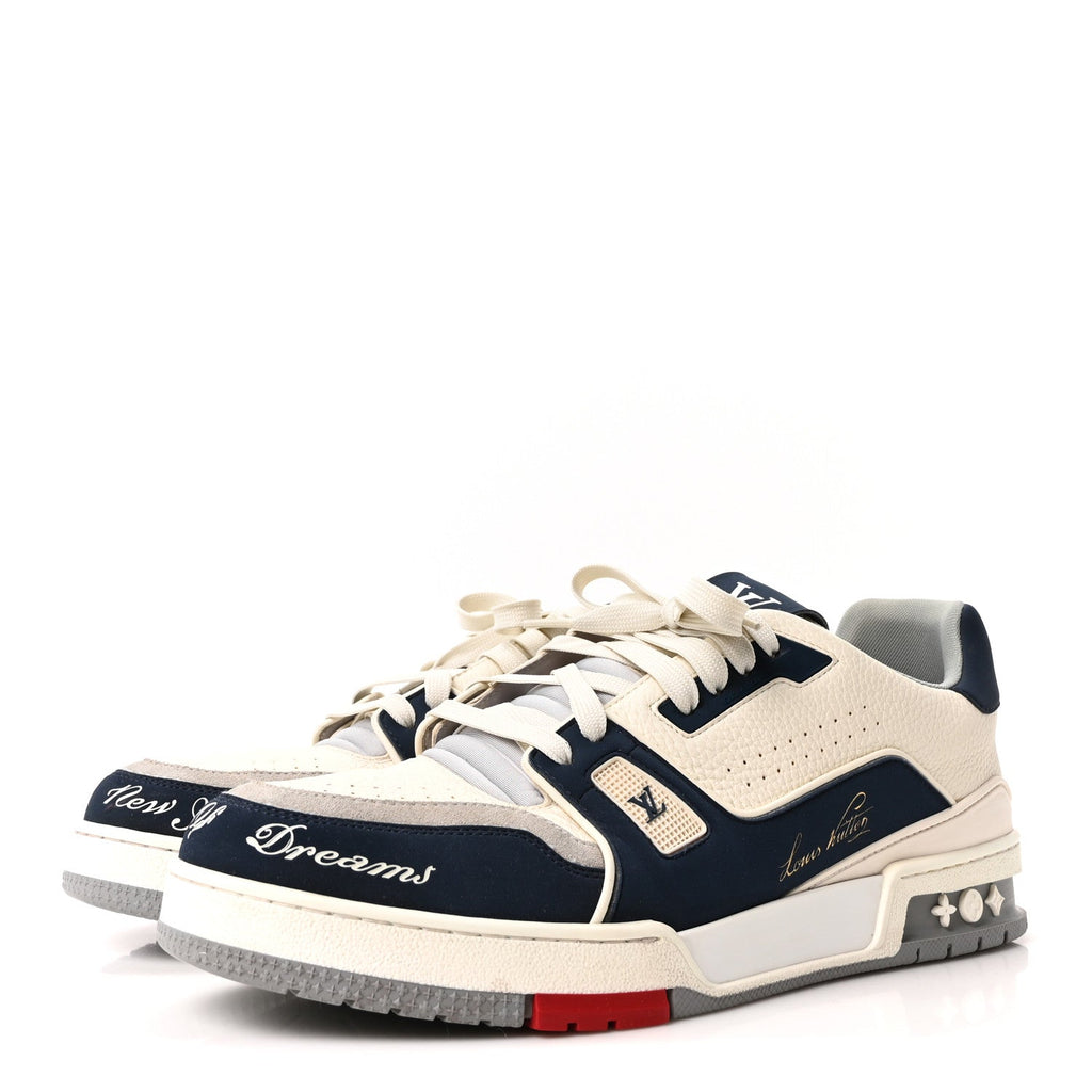 Calfskin Mens New York City of Dreams LV Trainer Maxi Sneakers 11 White Navy