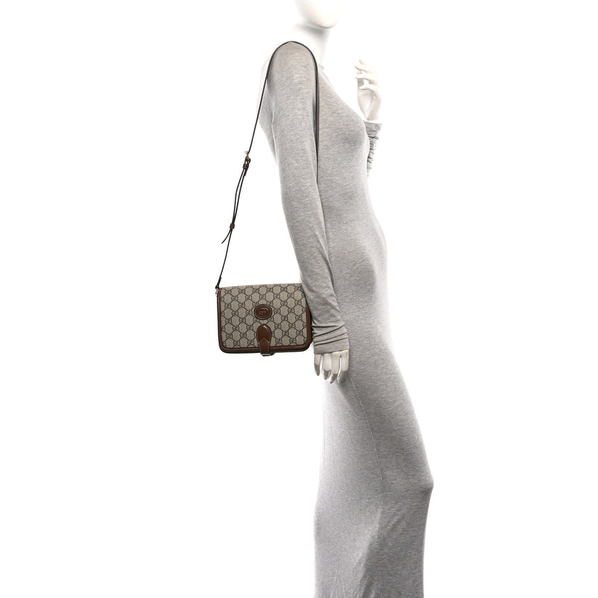 GG Supreme Monogram Azalea Calfskin Mini Retro Interlocking G Flap Shoulder Bag Beige Ebony Brown Sugar