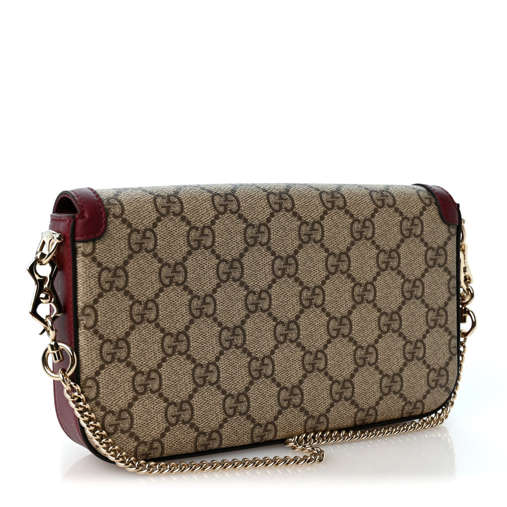GG Supreme Monogram Azalea Calfskin Horsebit 1955 Mini Bag Beige Ebony Rosso Ancora
