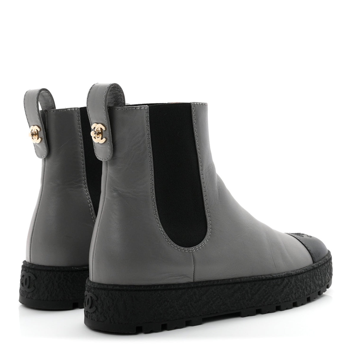Calfskin Cap Toe CC Ankle Boots 38.5 Grey Black