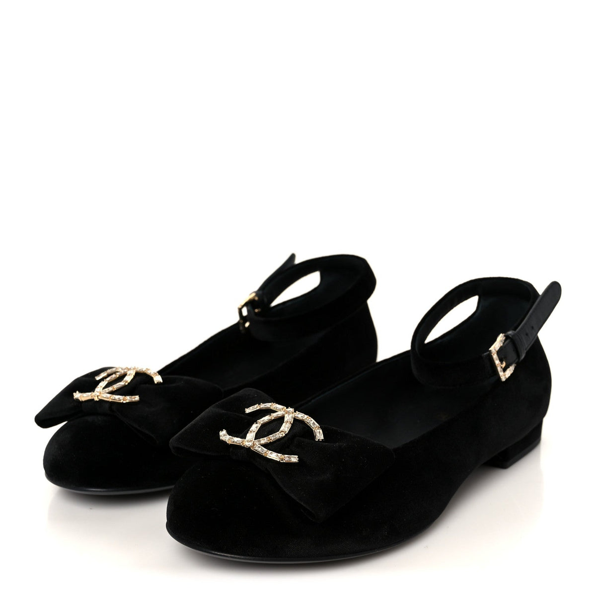 Velvet Strass CC Bow Mary Jane Flats 38.5 Black