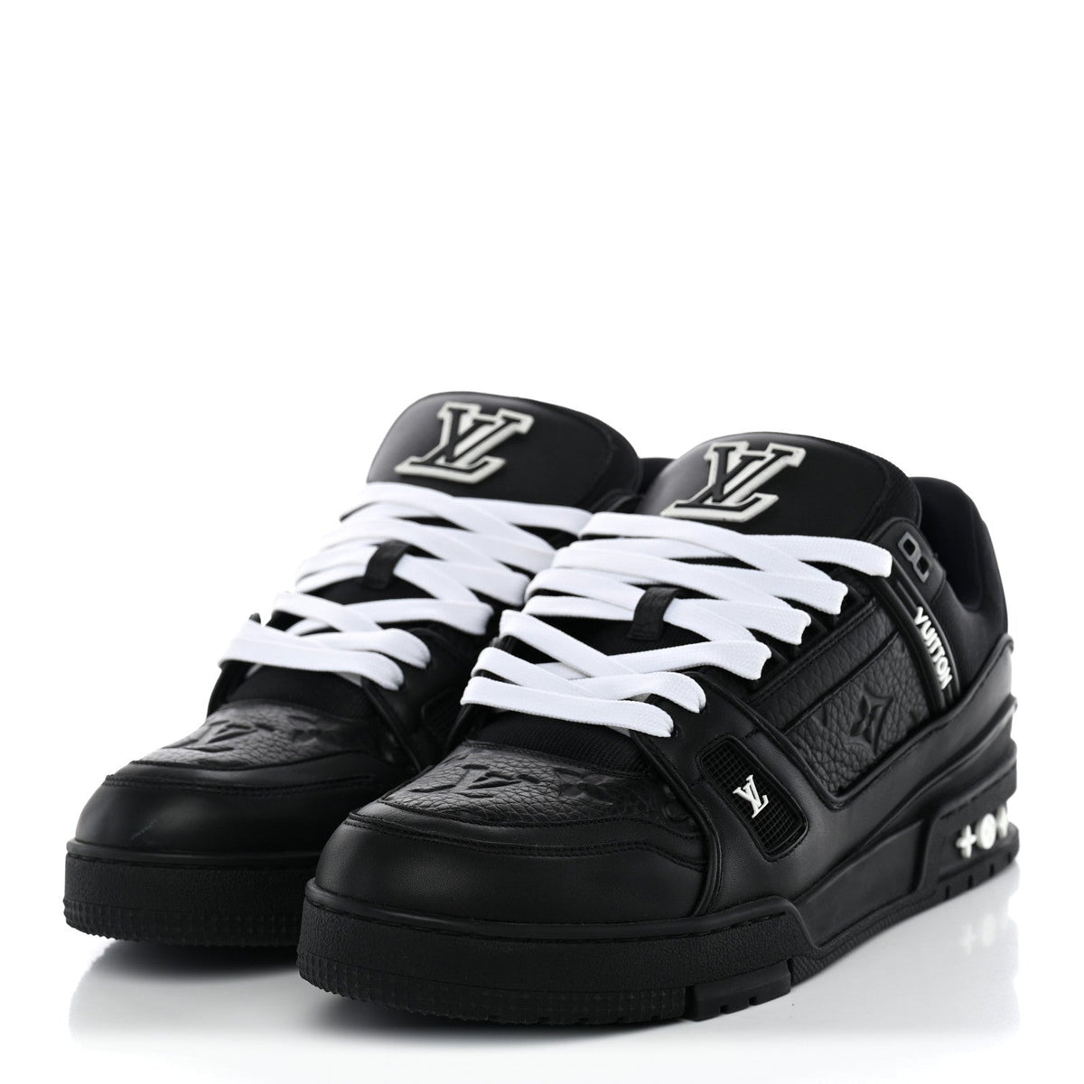 Calfskin Embossed Monogram Mens LV Trainer Sneakers 8.5 Black