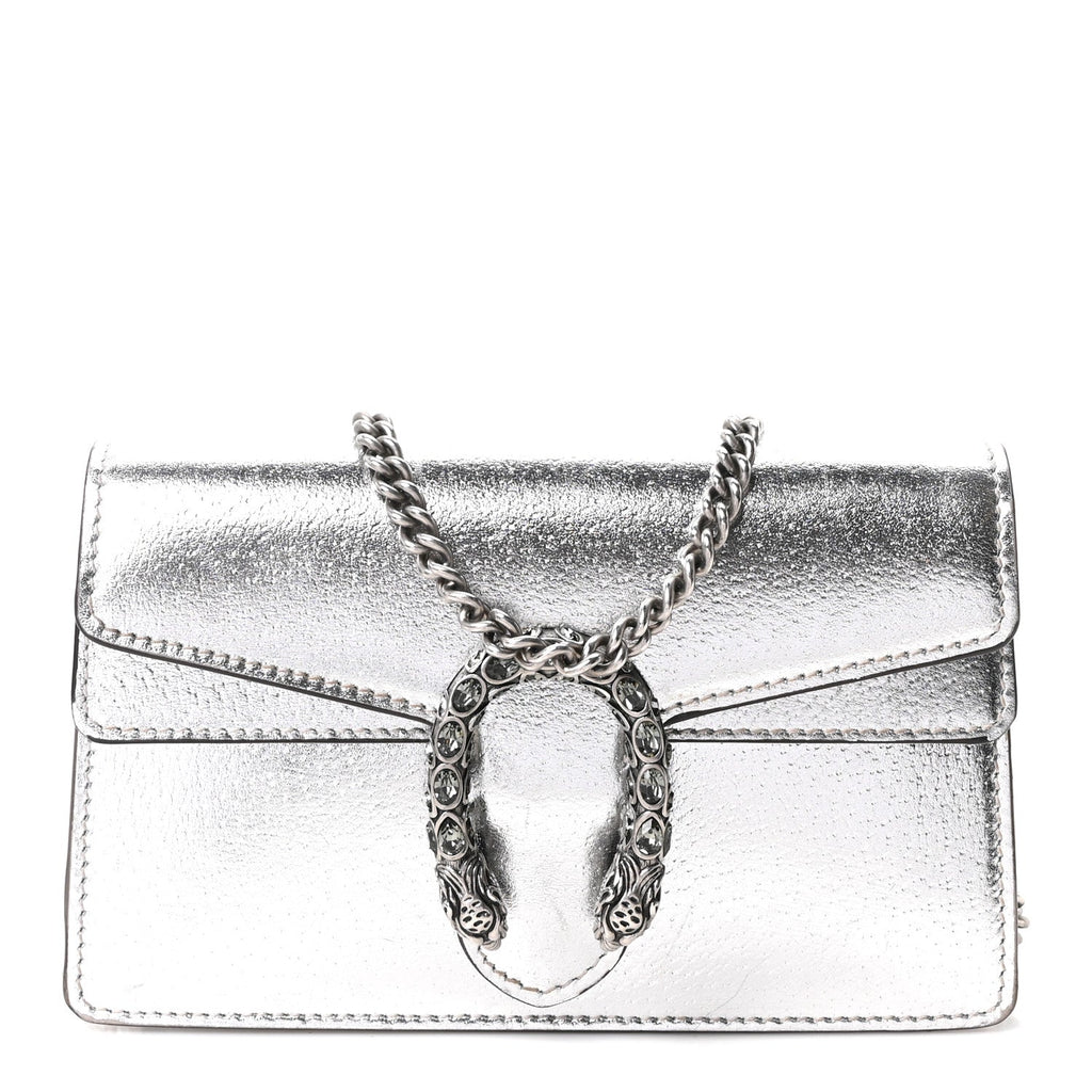 Metallic Calfskin Super Mini Dionysus Shoulder Bag Silver