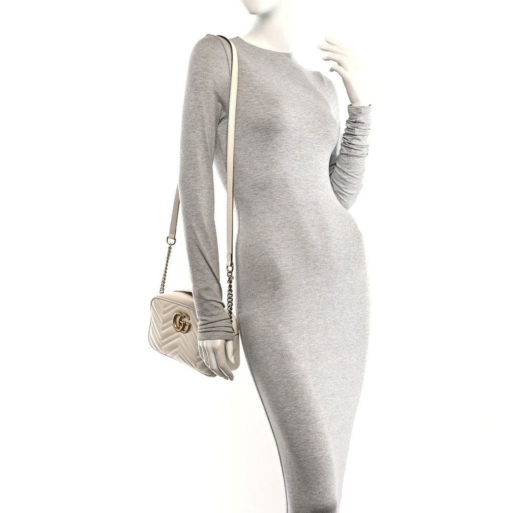 Calfskin Matelasse Small GG Marmont Chain Shoulder Bag White