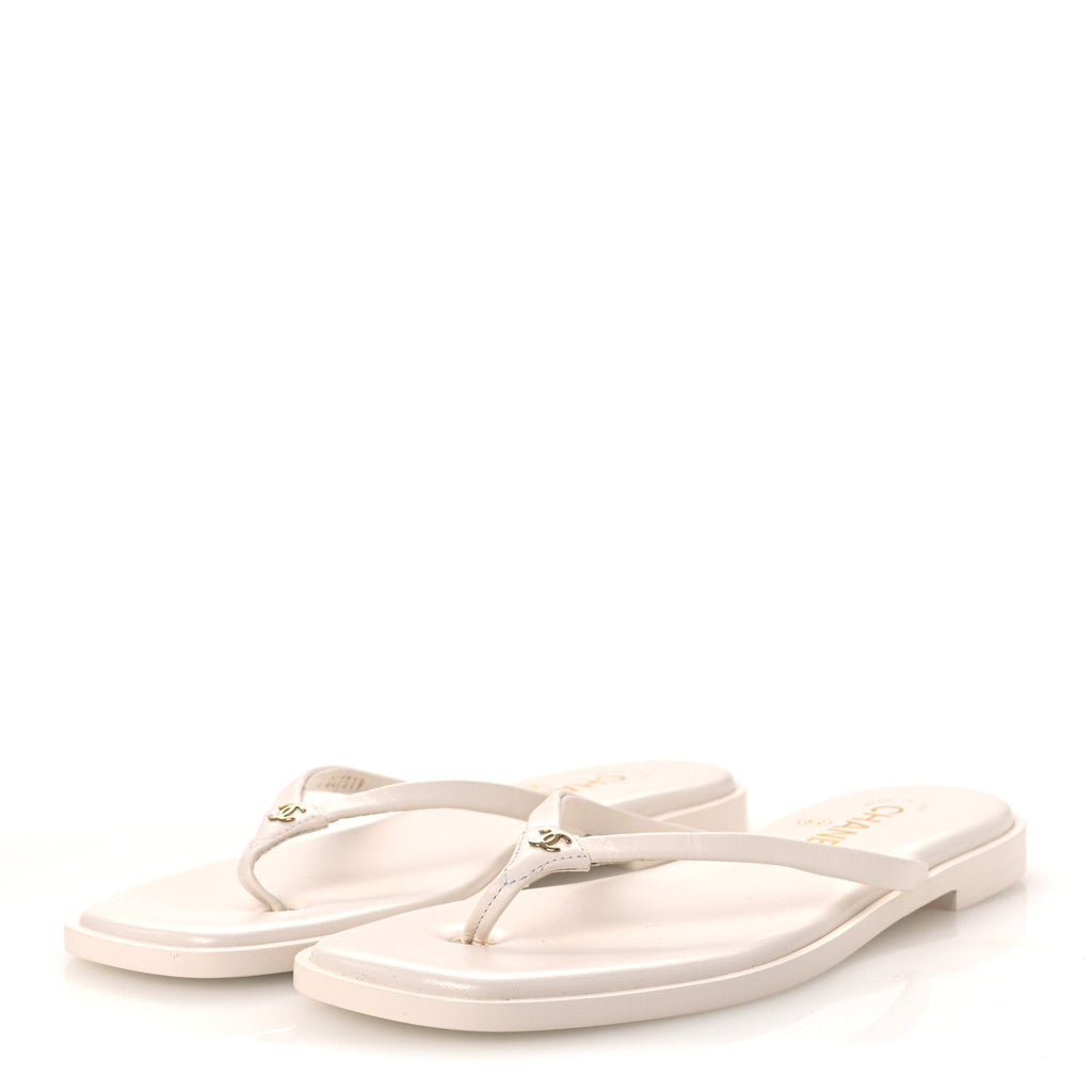 Goatskin CC Times Square Thong Sandals 38 Beige
