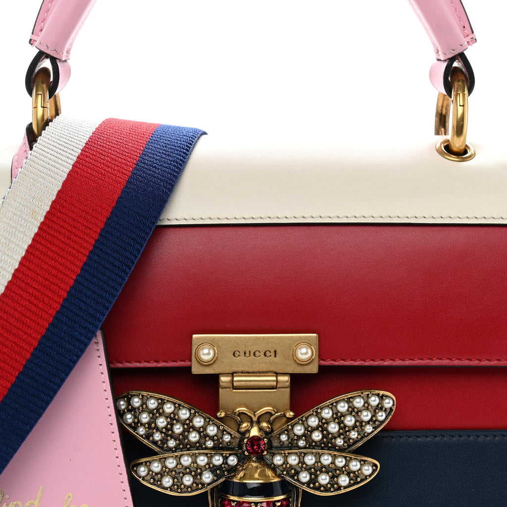Calfskin Sylvie Web Small Queen Margaret Top Handle Bag Blue Agata Hibiscus Red Mystic White Sugar Pink