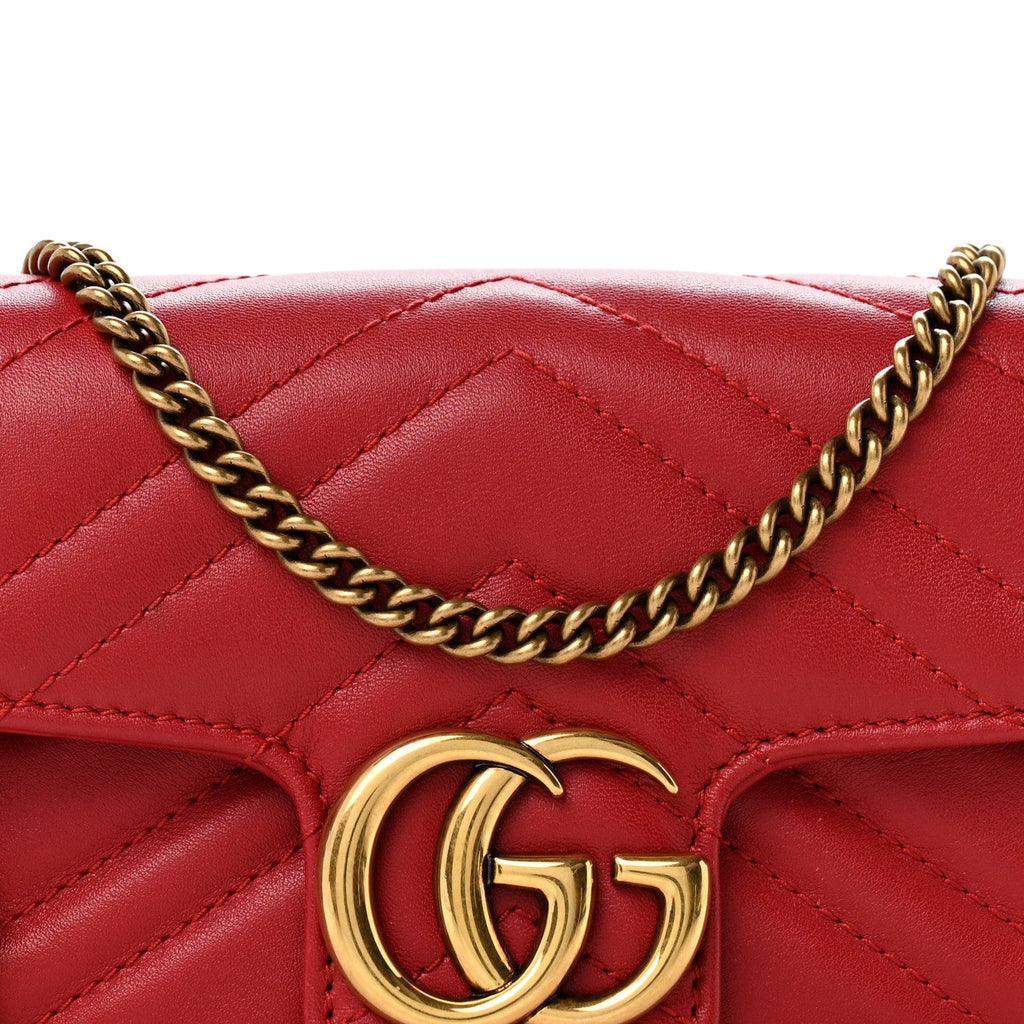 Calfskin Matelasse Super Mini GG Marmont Shoulder Bag Hibiscus Red
