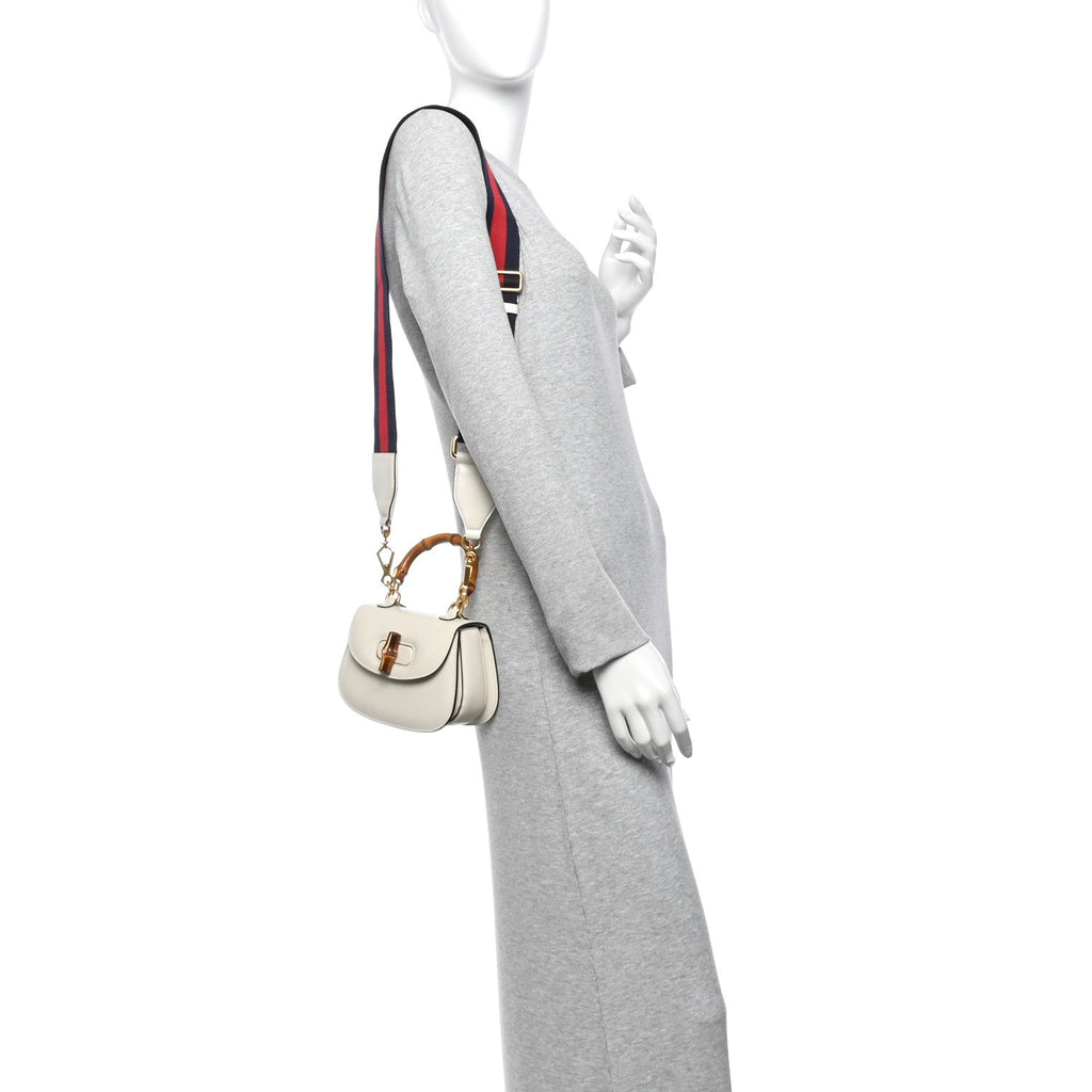 Boarded Dyana Lux Calfskin Web Mini Bamboo 1947 Top Handle Bag Mystic White