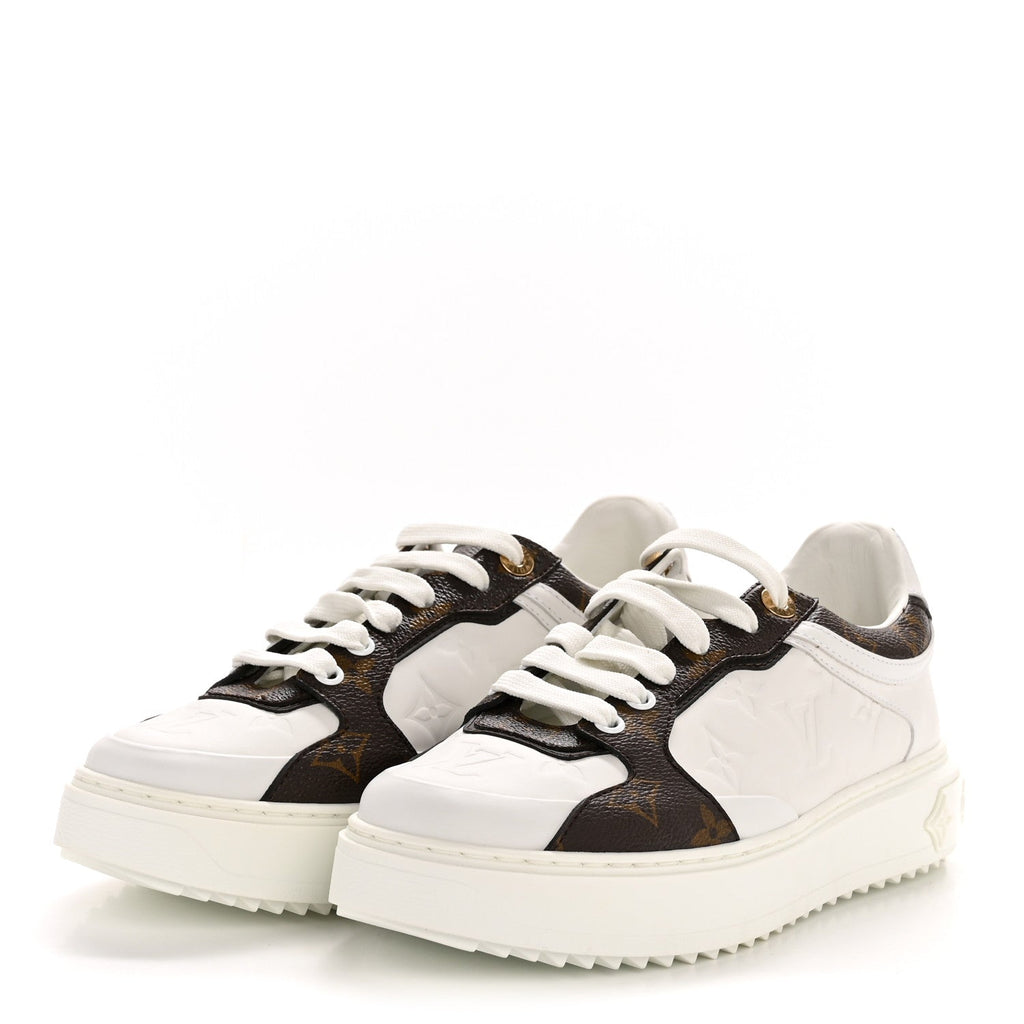 Calfskin Embossed Monogram Time Out Sneakers 39 White