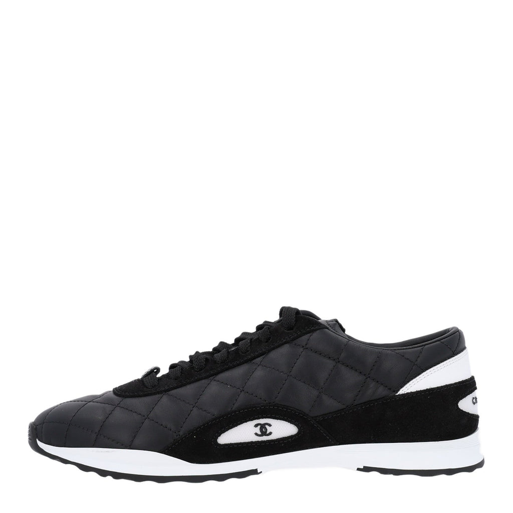 Suede Calfskin Quilted Sneakers 36.5 Black