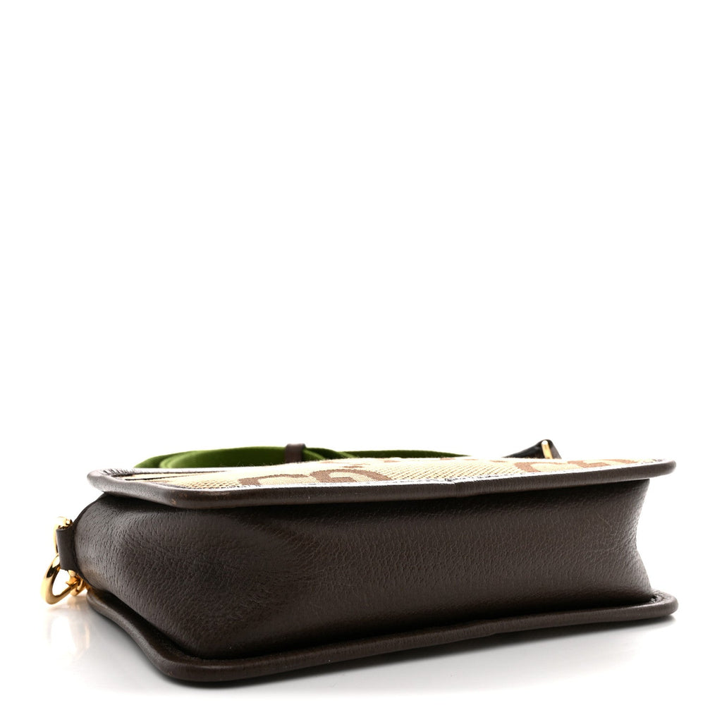 Monogram Jumbo GG Textured Dollar Calfskin Web Mini Crossbody Bag Camel Ebony New Acero