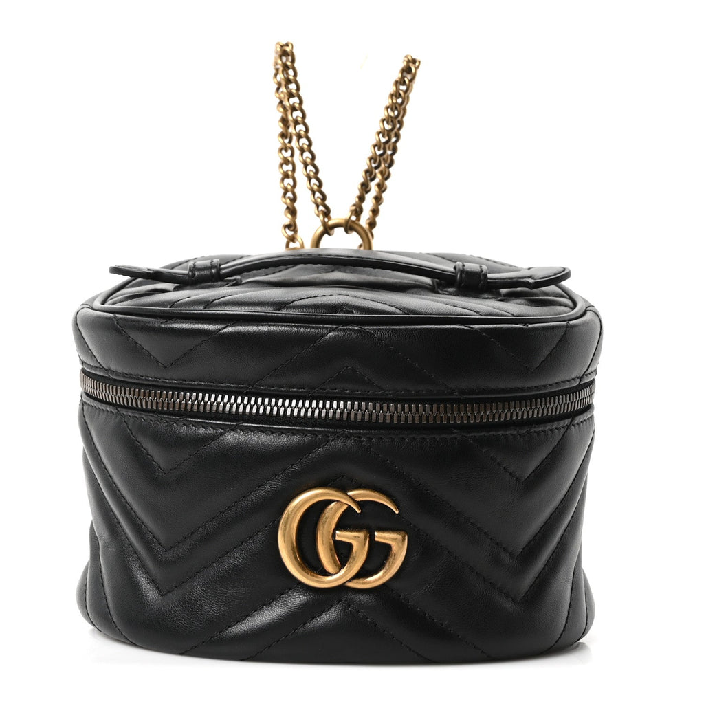 Calfskin Matelasse Mini GG Marmont Round Backpack Black