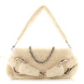 Merino Wool Medium Maxi Horsebit Chain Shoulder Bag Off White
