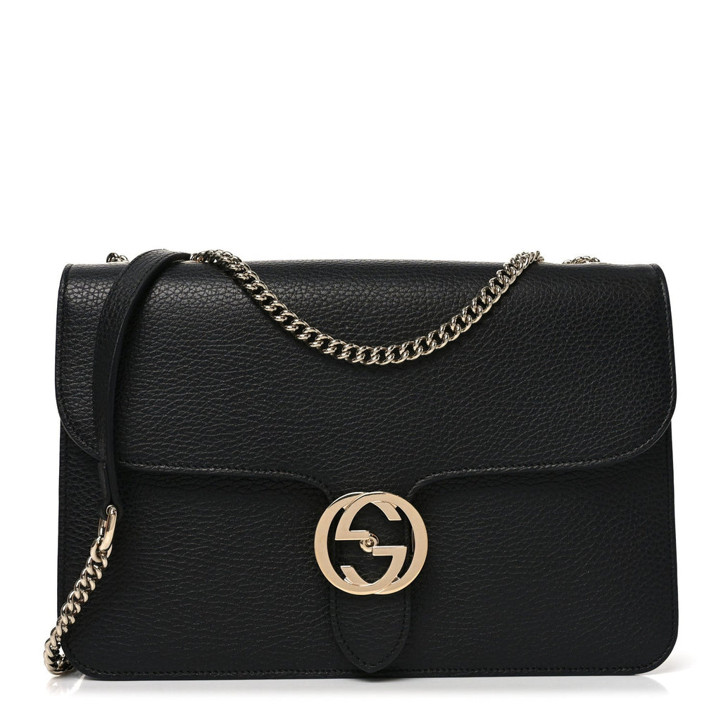 Dollar Calfskin Interlocking G Shoulder Bag Black