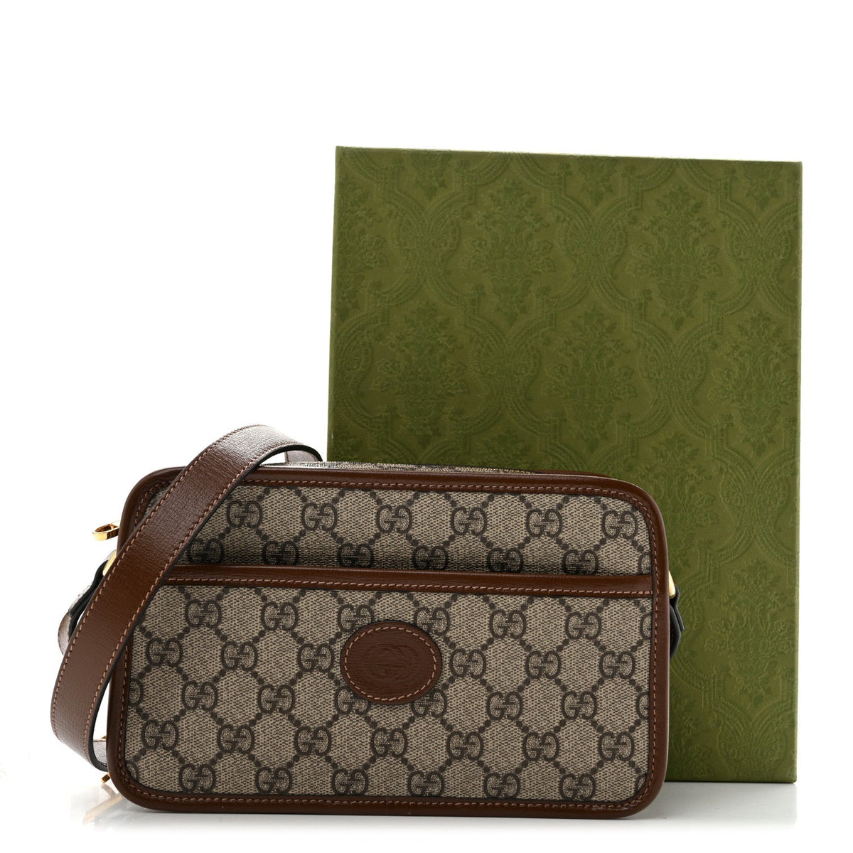 GG Supreme Monogram Azalea Calfskin Mini Retro Interlocking G Shoulder Bag Beige Ebony Brown Sugar