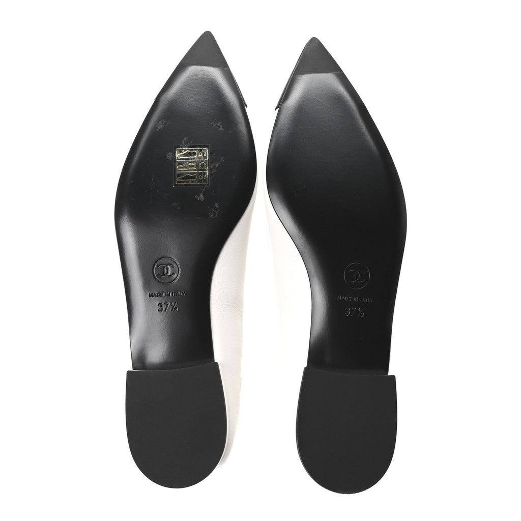 Shiny Lambskin Grosgrain Pearl Mary Janes Flats 37.5 White Black