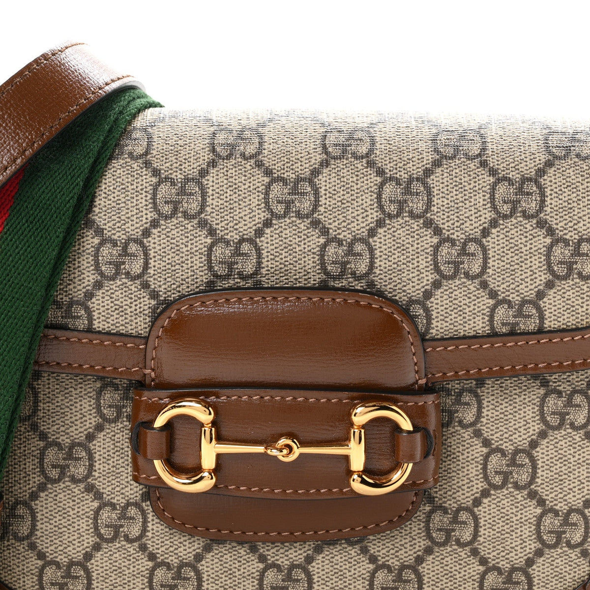 GG Supreme Monogram Web Mini Horsebit 1955 Shoulder Bag Beige Brown Sugar