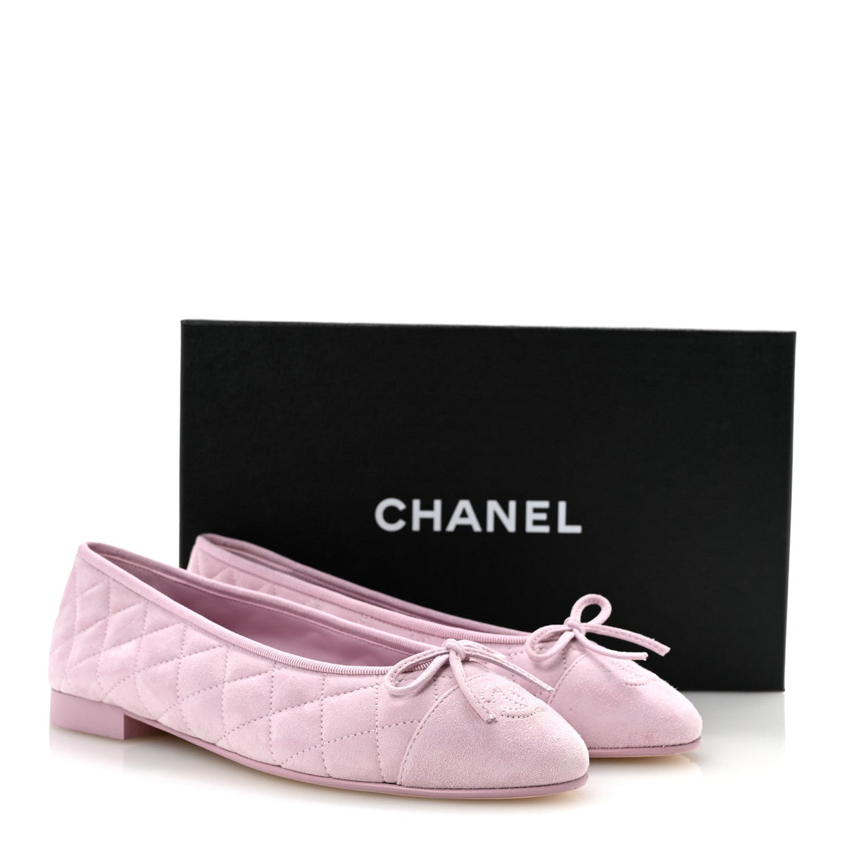 Suede Kidskin Quilted Cap Toe CC Ballerina Flats 38.5 Light Pink