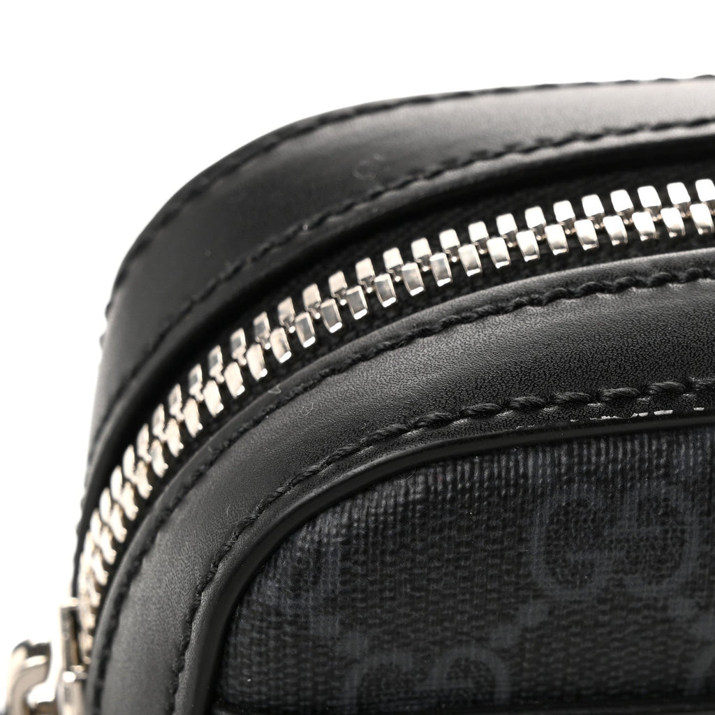 GG Supreme Monogram Appia Calfskin Web Small Camera Messenger Bag Black Grey