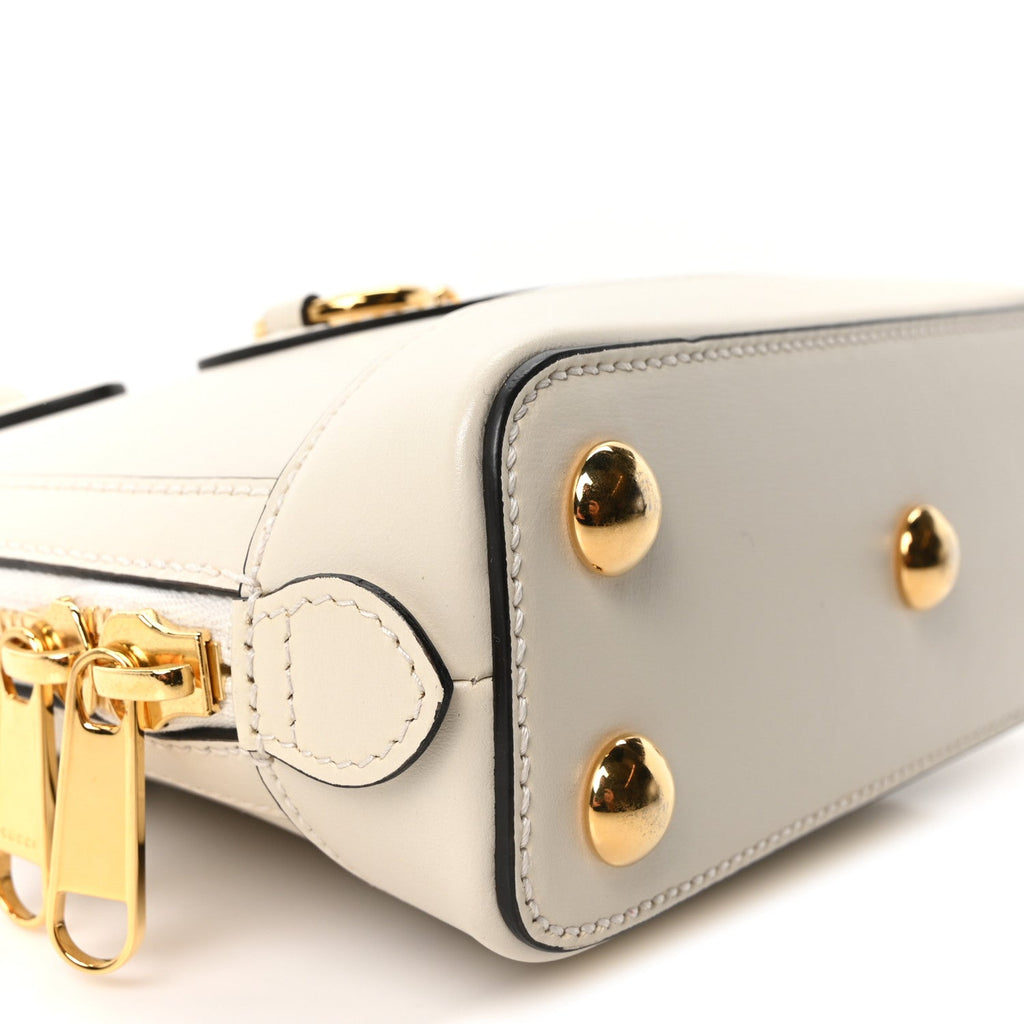 Boarded Plutone Calfskin Mini Horsebit 1955 Top Handle Bag Mystic White