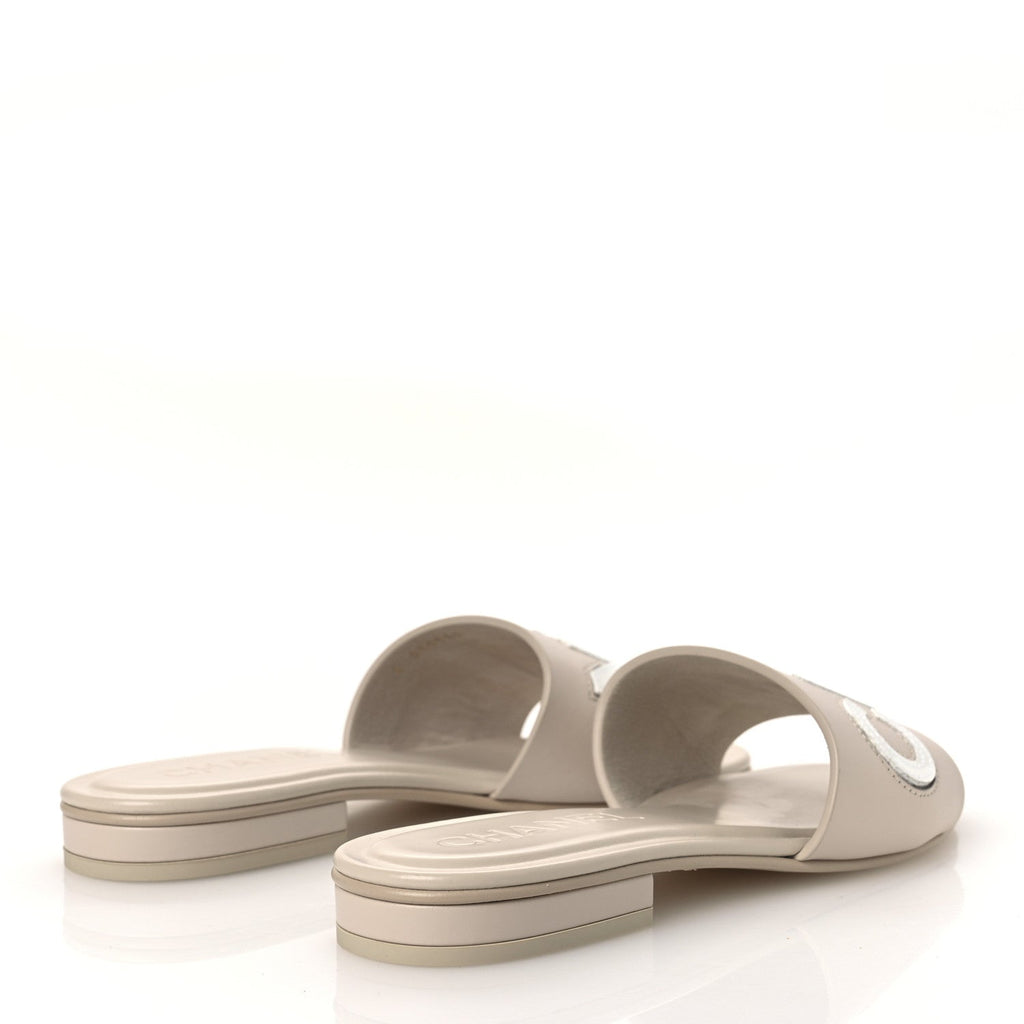 Calfskin Patent Calfskin Logo Mules 36 Beige