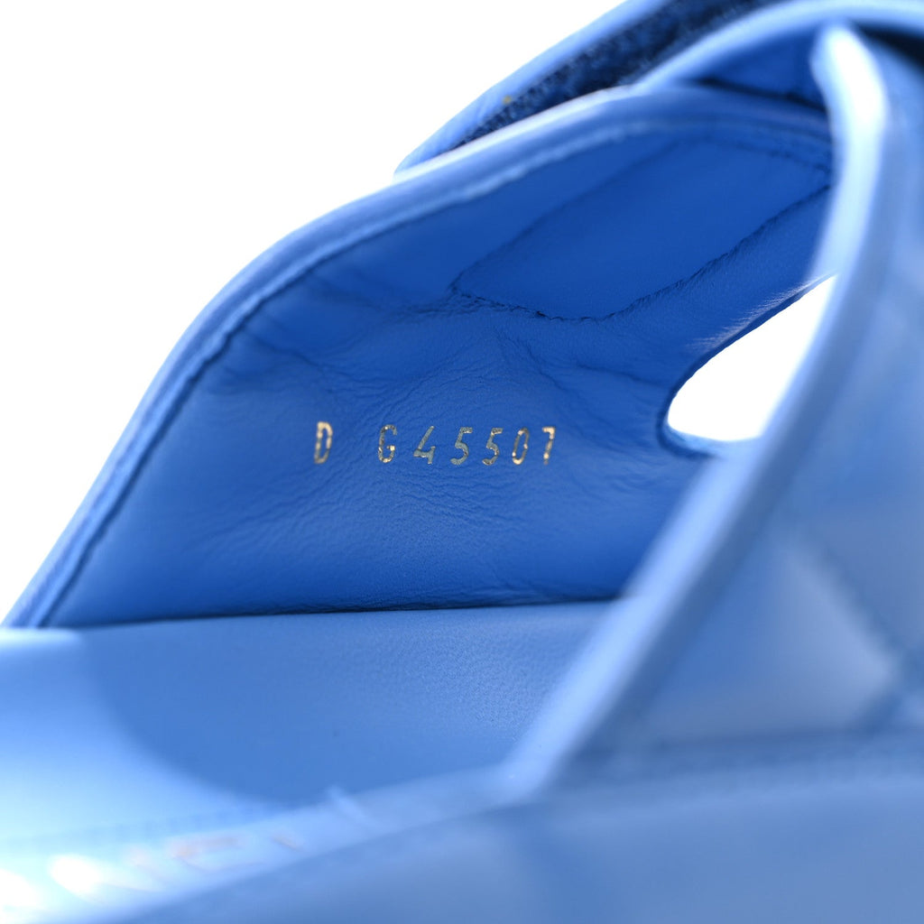 Lambskin Quilted Velcro Dad Chain CC Slide Sandals 39 Blue