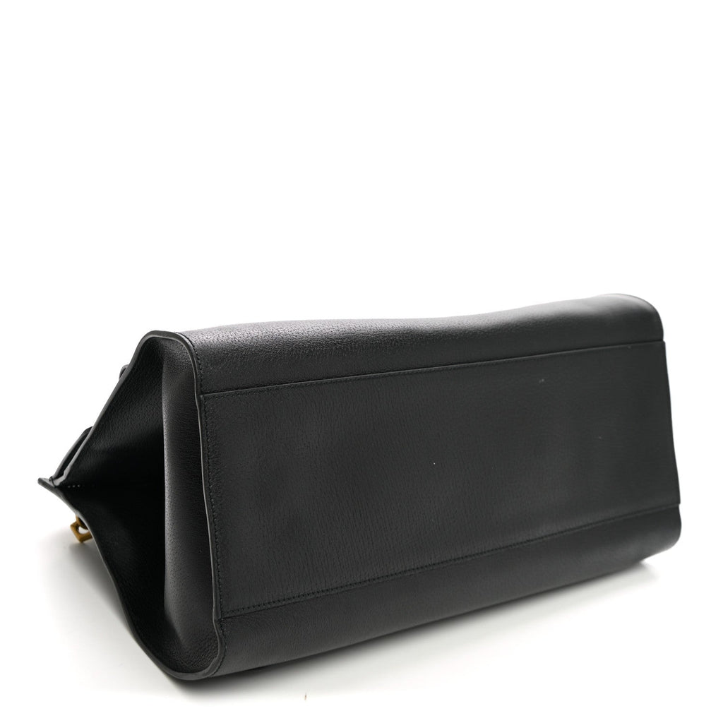 Grained Calfskin Web Crystal Butterfly Stripe Large Totem Top Handle Bag Black