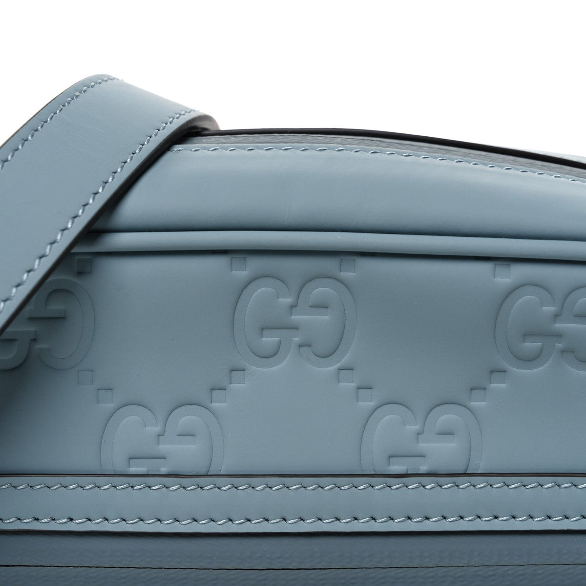 Rubber Effect Calfskin GG Mini Crossbody Bag Light Blue
