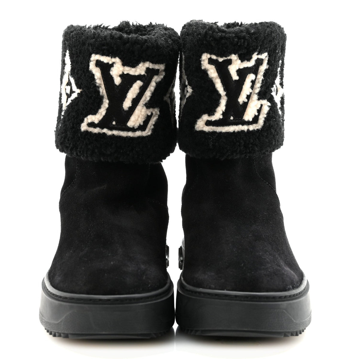 Suede Calfskin Shearling Snowdrop Flat Ankle Boot 37.5 Black