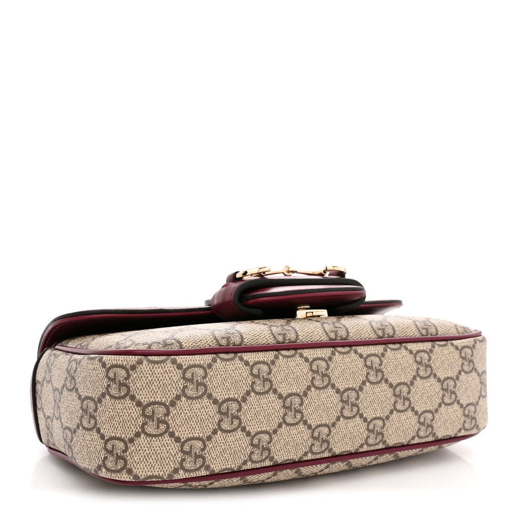 GG Supreme Monogram Horsebit 1955 Small Soft Top Handle Shoulder Bag Beige Dark Red