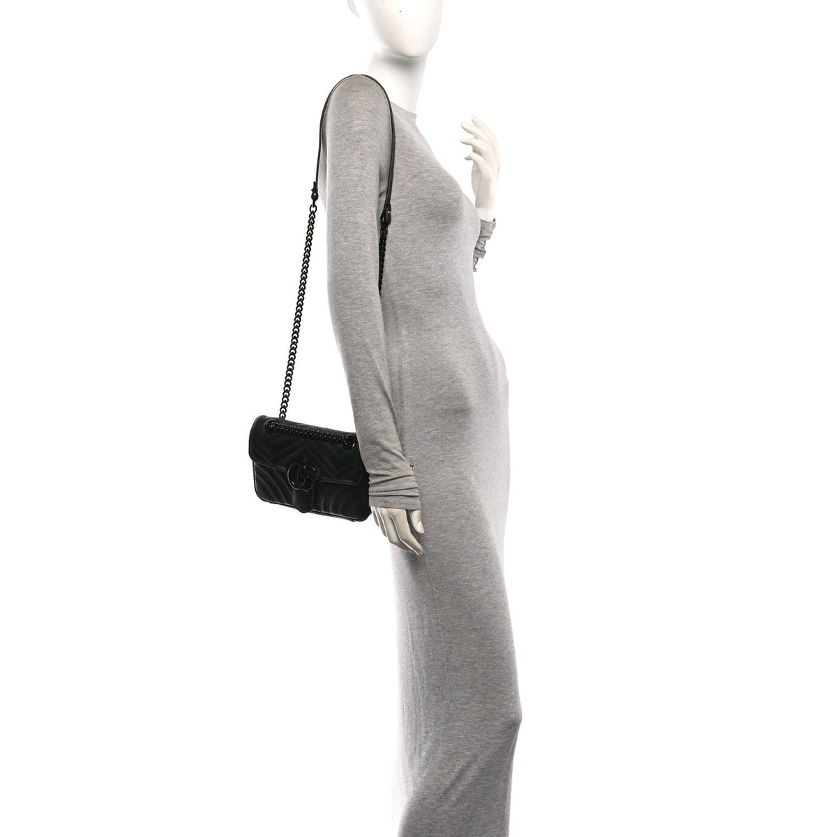 Calfskin Matelasse Monochrome Mini GG Marmont Shoulder Bag Black