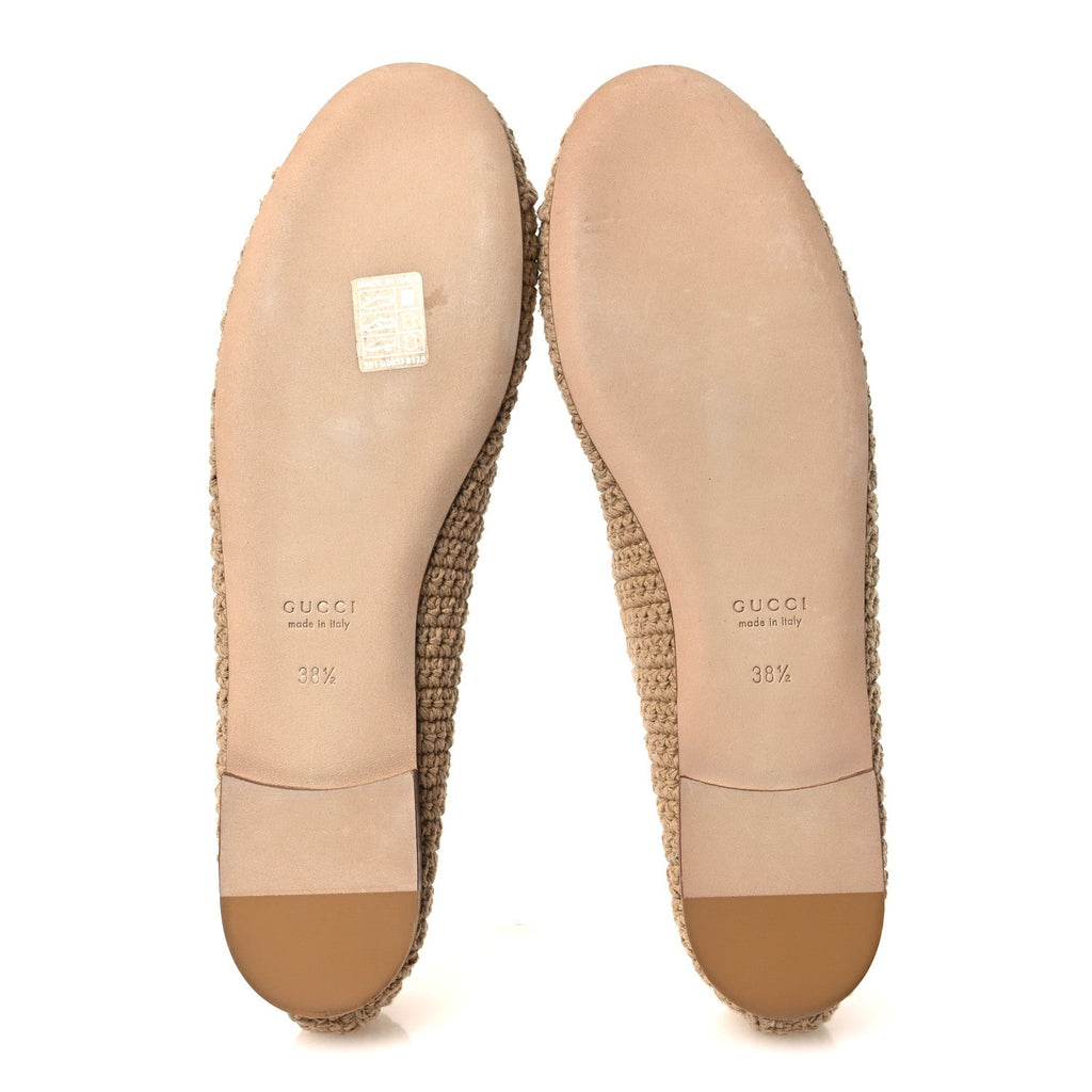 Cotton Crochet Nappa Camargue GG Ballerina Flats 38.5 Ecru Sand Storm