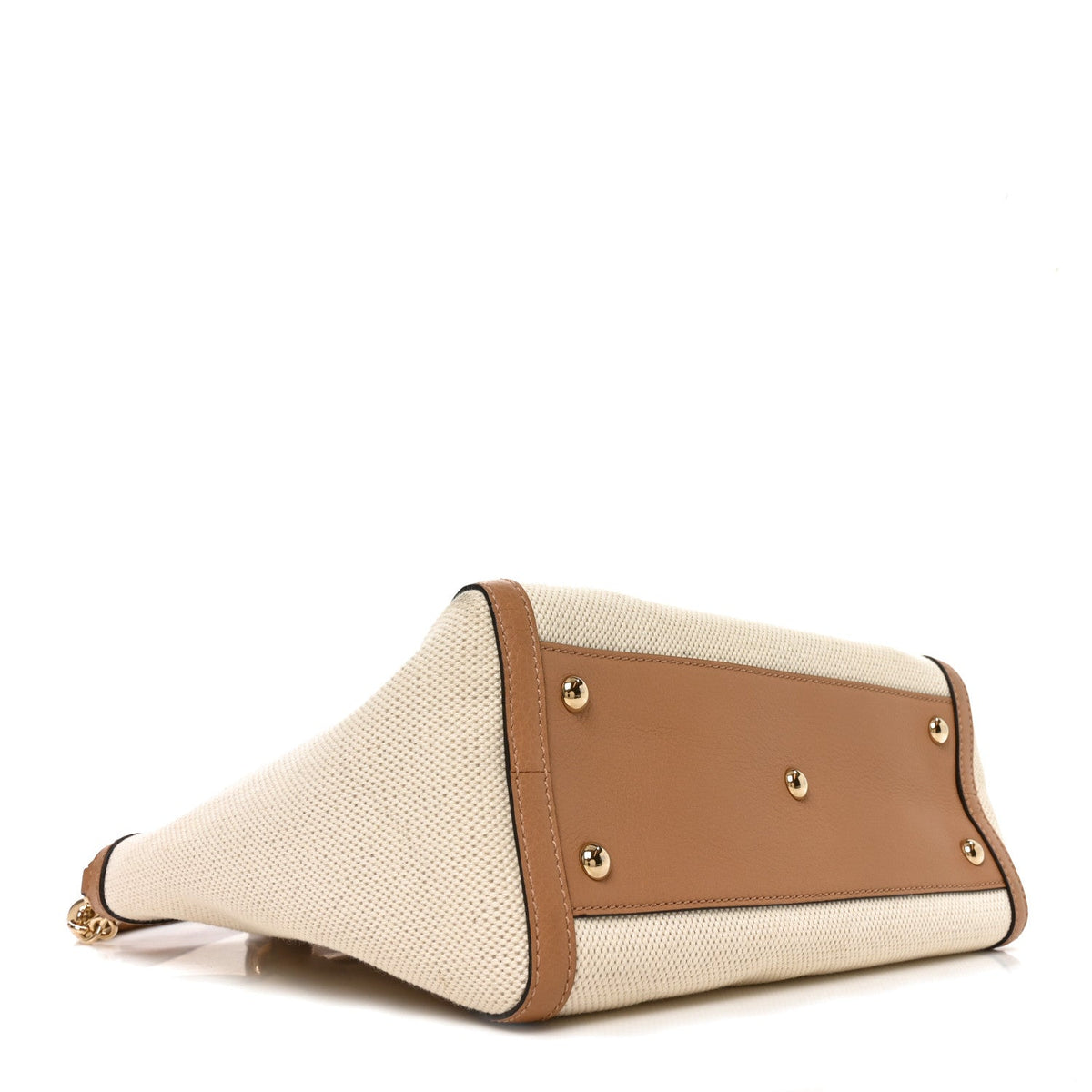 Linen Canvas Pebbled Calfskin Small Soho Top Handle Bag White Camelia