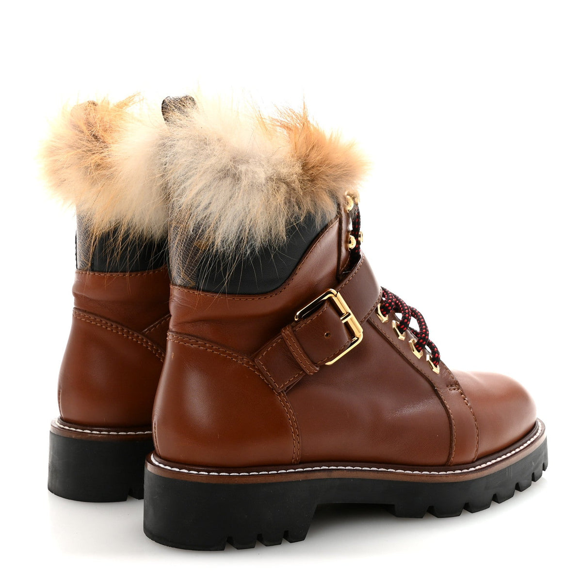 Calfskin Fur Territory Flat Ranger Combat Boots 37 Cognac