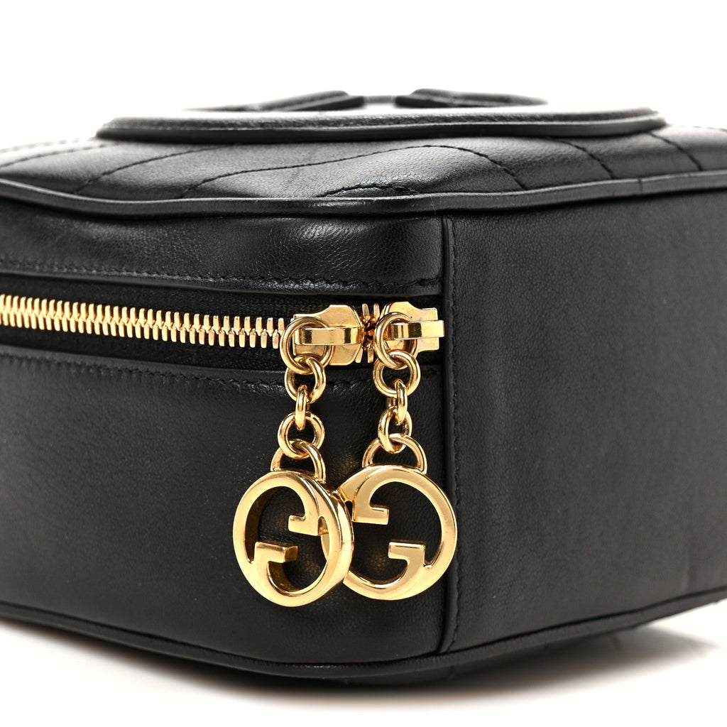 Sakai Be Green Calfskin Diagonal Stitched Blondie Top Handle Bag Black