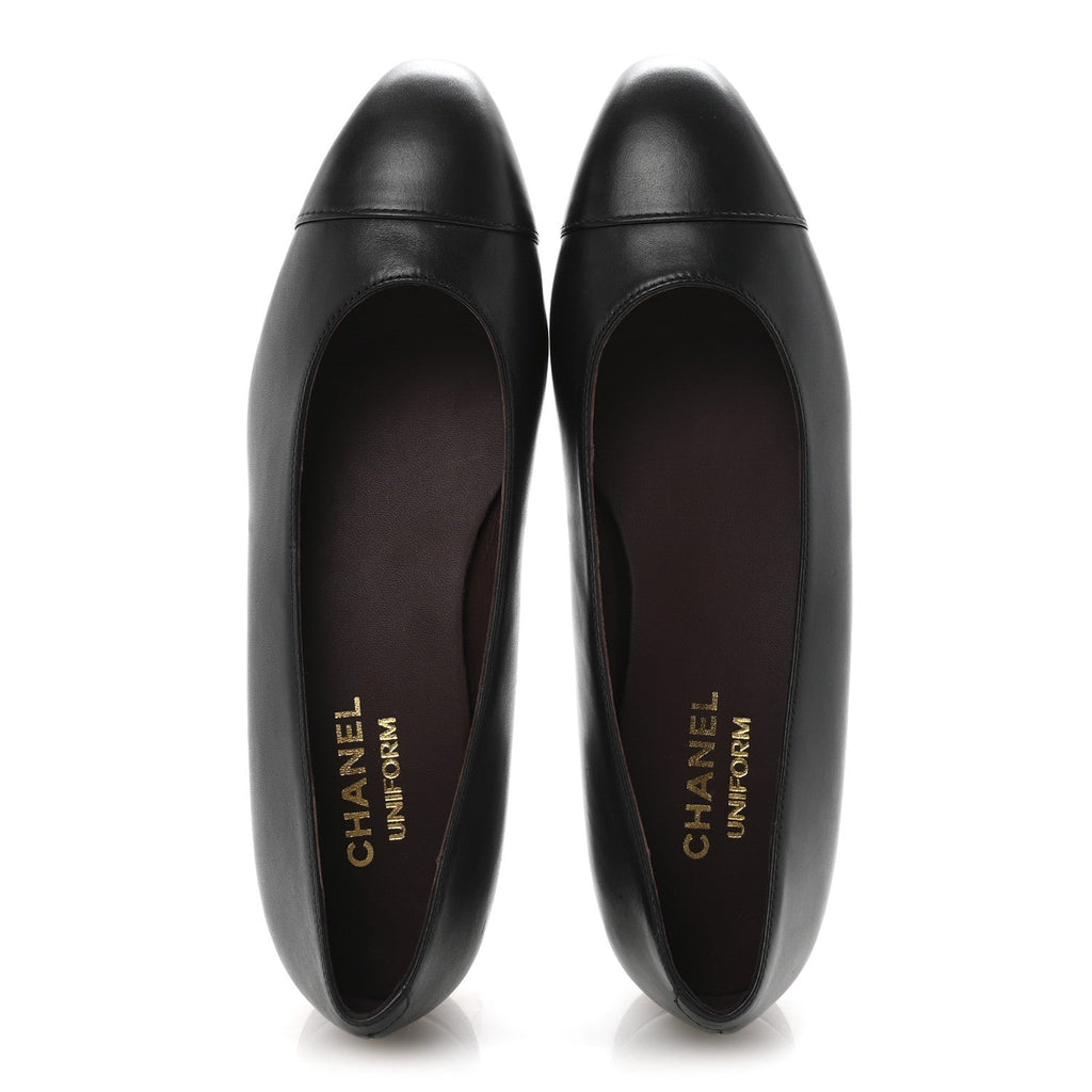 Lambskin Cap Toe Ballerina Flats 38.5 Black