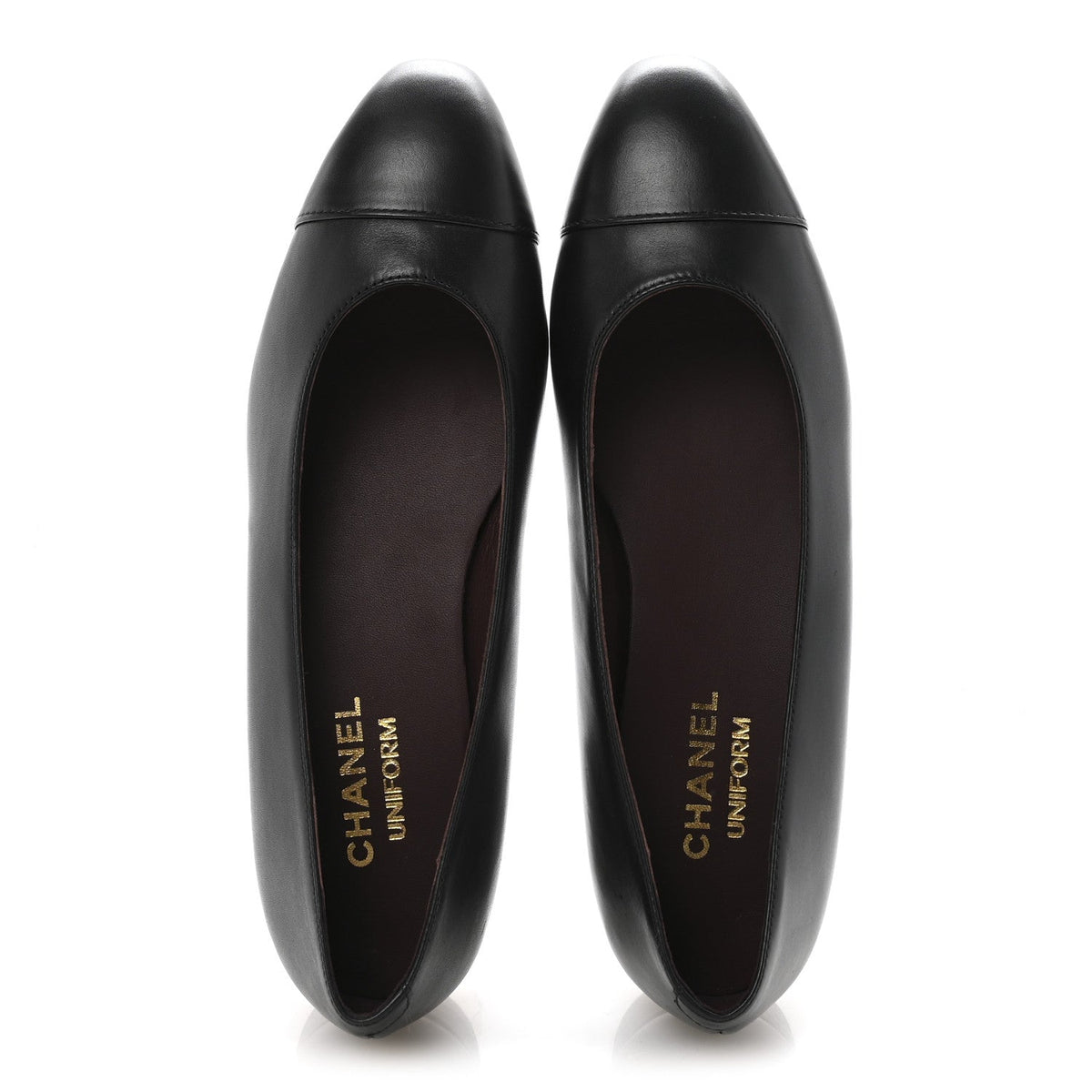 Lambskin Cap Toe Ballerina Flats 38.5 Black