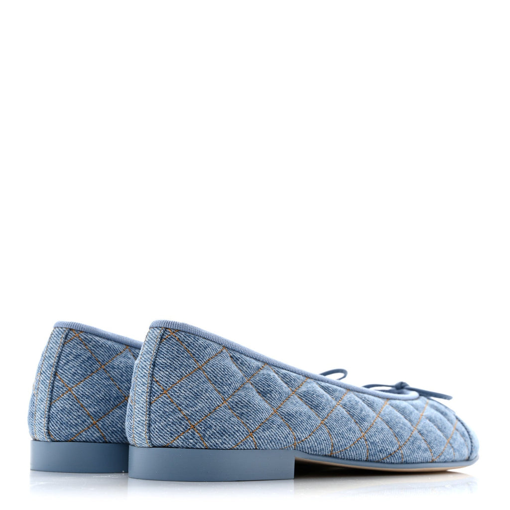 Denim Quilted CC Cap Toe Ballerina Flats 38.5 Light Blue