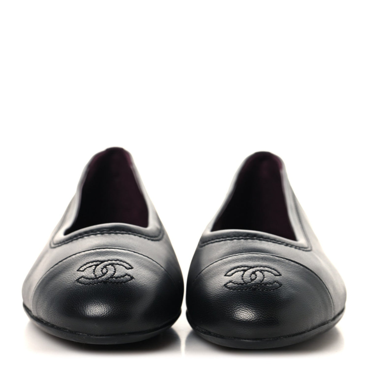 Lambskin Cap Toe CC Uniform Ballerina Flats 37 Black