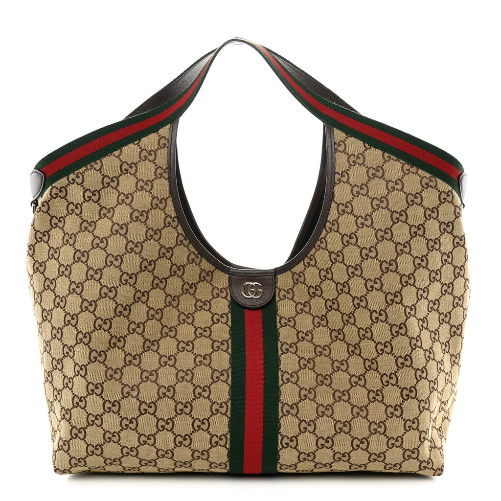 GG Monogram Web Large Giglio Tote Beige Brown