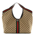 GG Monogram Web Large Giglio Tote Beige Brown