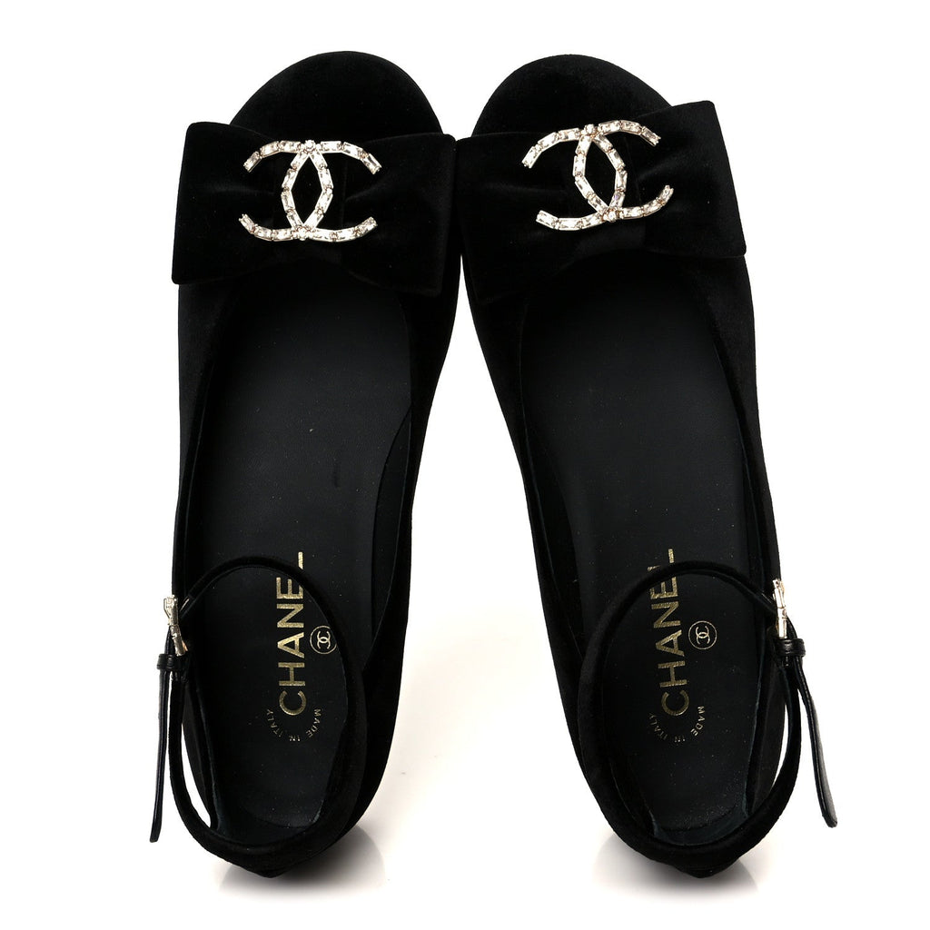 Velvet Strass CC Bow Mary Jane Flats 38.5 Black