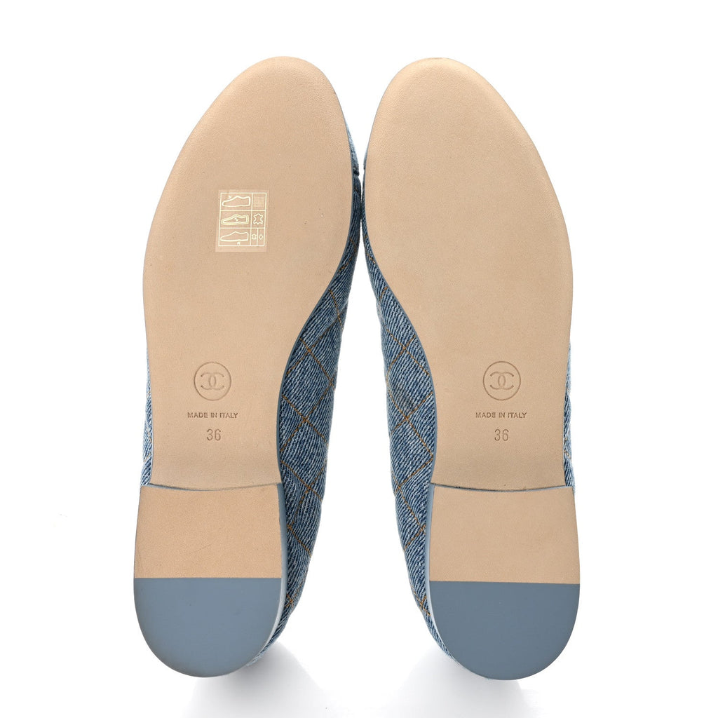 Denim Quilted CC Cap Toe Ballerina Flats 36 Light Blue