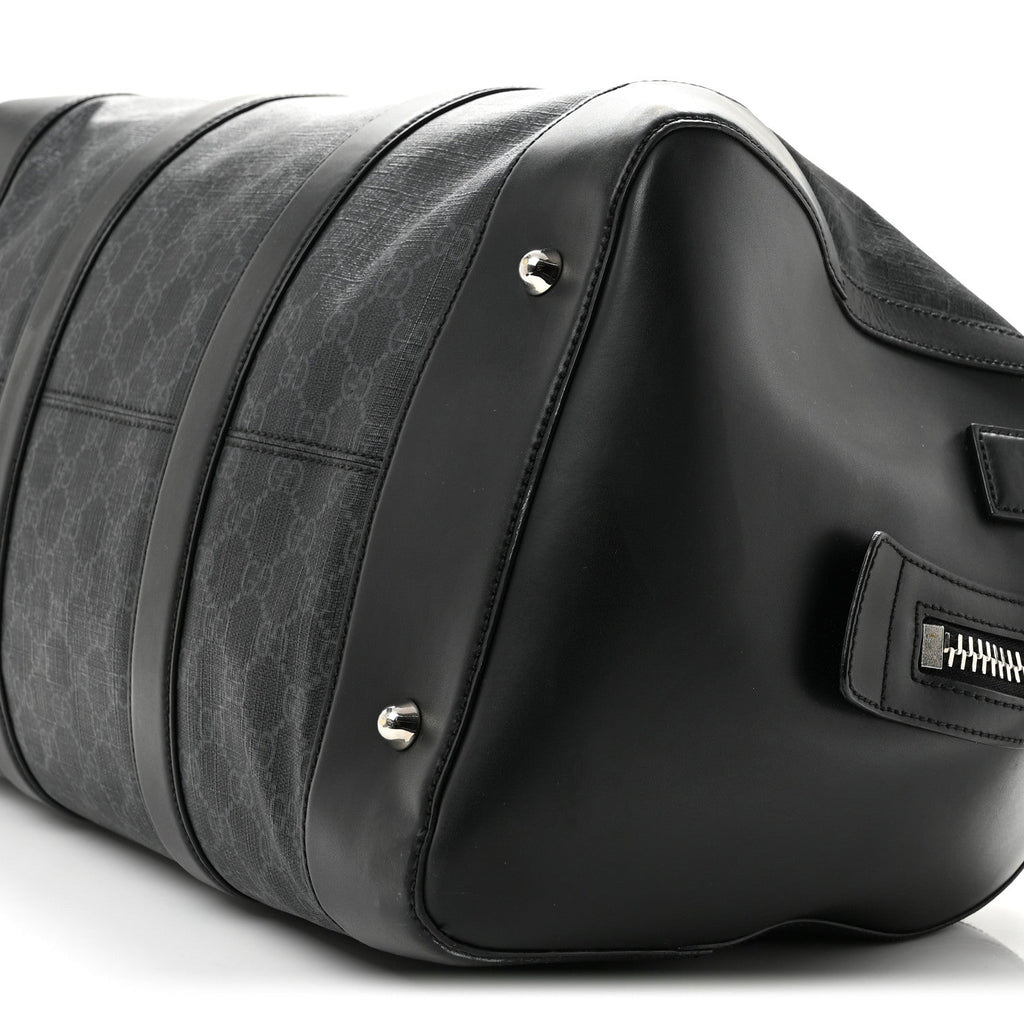 Soft GG Supreme Monogram Appia Calfskin Web Medium Carry On Duffle Bag Black Grey