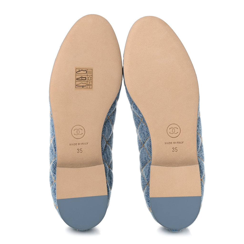 Denim Quilted CC Cap Toe Ballerina Flats 35 Light Blue