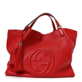 Pebbled Calfskin Large Soho Shoulder Bag Red