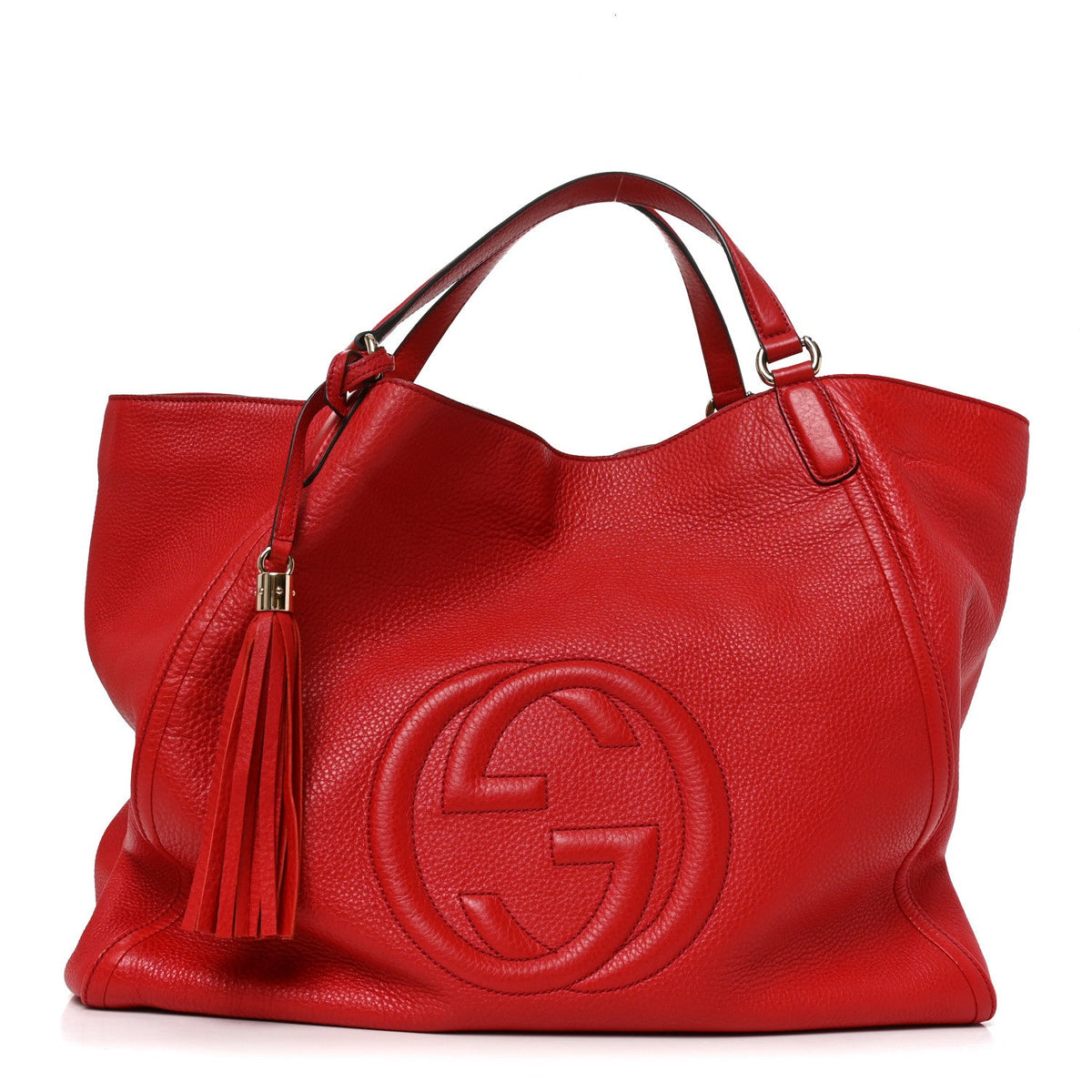 Pebbled Calfskin Large Soho Shoulder Bag Red